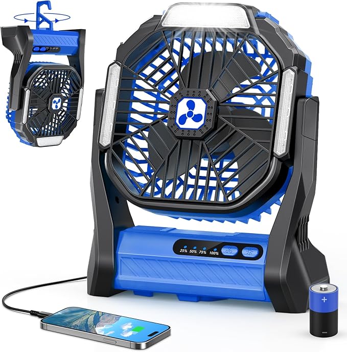 Portable Fan Rechargeable, 20000mAh Cordless Battery Powered Camping Tent Fans with SOS & LED Lantern, Small USB C Operated Outdoor Ventilador for Travel Camp Fishing Picnic Beach Home Essentials