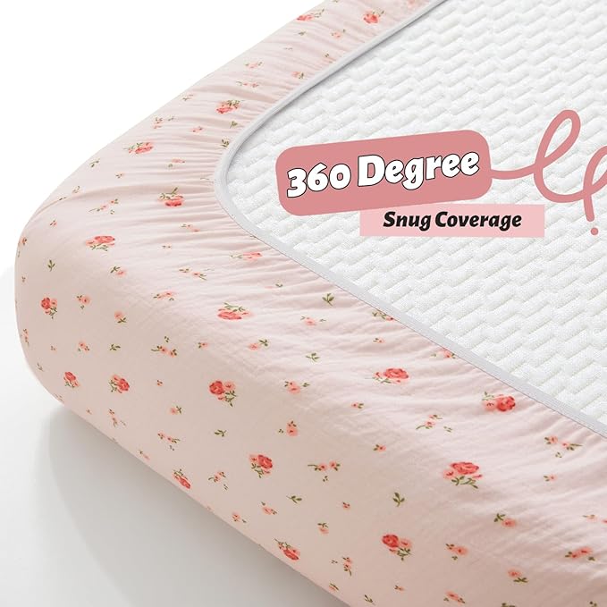 SiinvdaBZX 2 Pack Muslin Crib Sheets for Girls, Ultra Soft Cotton Breathable Fitted Baby Crib Mattress Sheets for 52"x28" Standard Toddler Mattress (Little Fairy + Flower)