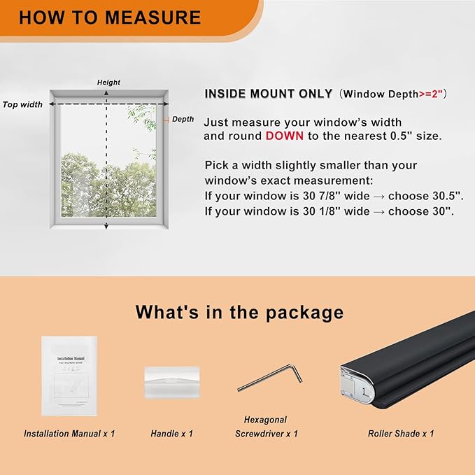 Persilux No Drill No Tools Cordless Blackout Roller Shades for Windows, Thermal Insulated UV Protection Pull Down Shades, Total Blackout Window Blinds for Home, Office, Bedroom (Black, 36" W x 72" H)
