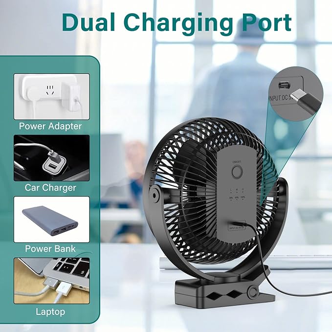 Portable Clip on Fan, 10000mAh Battery Operated, 24 Hours Work Time, 4 Speeds, 8 Inch, Personal Fan for Bedroom Outdoor Travel Camping Golf Cart Treadmill Home Office