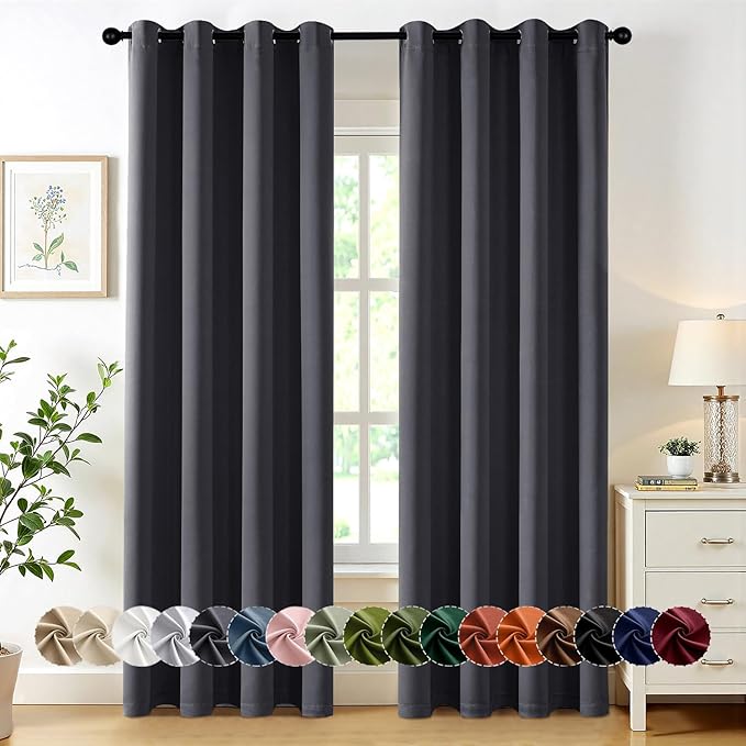 MIULEE Grey Blackout Curtains for Bedroom Living Room 84 Inches Long 2 Panels, Thermal Insulated Room Darkening Drapes Solid Grommet Noise Reduction Light Blocking Window Treatments 50x84 Inch