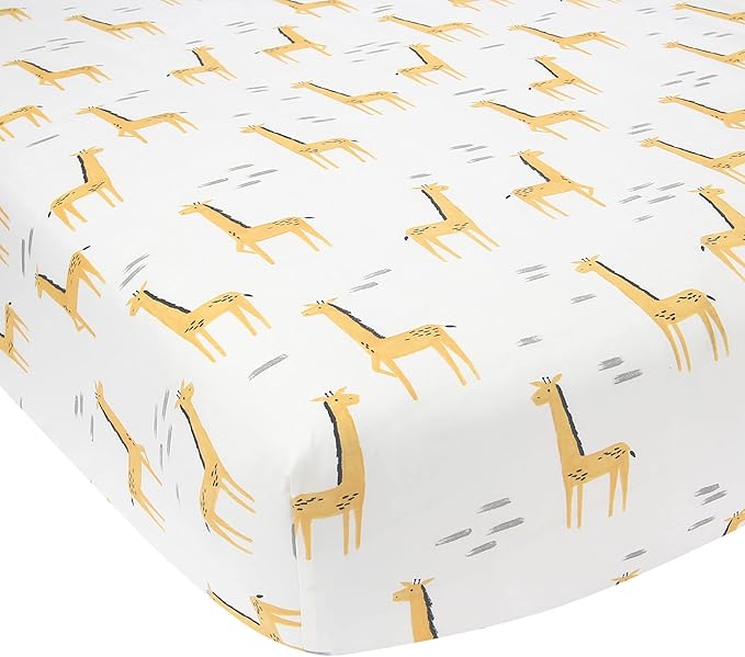 Lambs & Ivy Signature Giraffe Organic Cotton Fitted Crib Sheet - White/Yellow
