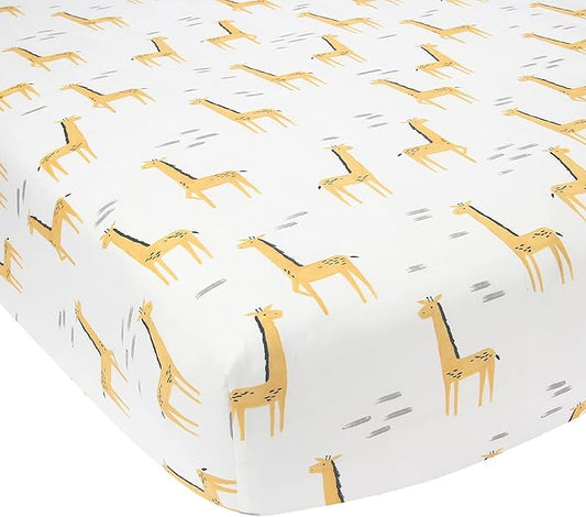 Lambs & Ivy Signature Giraffe Organic Cotton Fitted Crib Sheet - White/Yellow