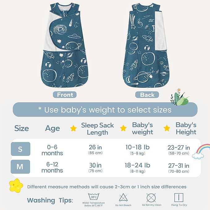 ZIGJOY Sleep Sack Swaddle 1.0 TOG Baby Wearable Blanket 100% Cotton Baby Swaddle Blanket for Newborns 6-12 Months for Boy Girl, Space