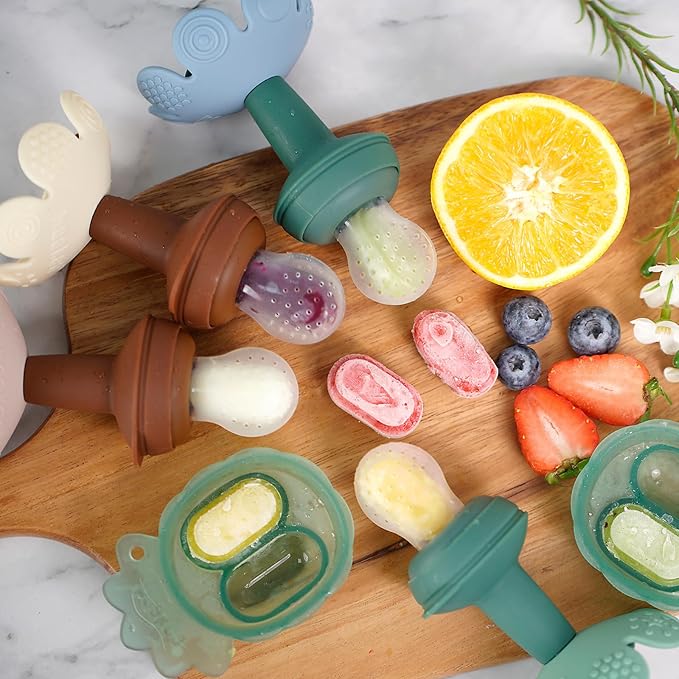 Haakaa Flower Baby Fresh Fruit Food Feeder with Mini Freezer Nibble Tray, Breastmilk Popsicle Mold for Baby Cooling Relief, Food Grade Silicone Baby Mesh Feeder for Infants 4M+ (Blush)