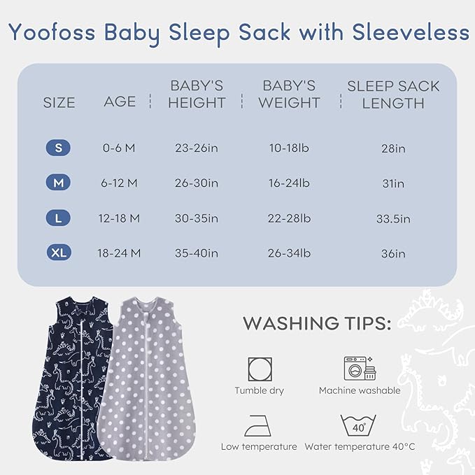 Yoofoss Baby Sleep Sack 6-12 Months, 1.5 Tog Sleep Sack, Fleece Baby Wearable Blanket with 2-Way Zipper, Infant Sleeping Sack, Soft Warm Lightweight(Small)