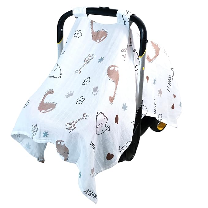 80S Muslin Car Seat Cover for Babies - Soft & Breathable Infant Carrier Canopy, Lightweight Sunshade for Summer, Universal Fit for Baby Boys & Girls