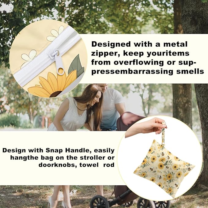 Hanamiya Na 2Pcs Sunflower Print Wet Bags, Wet Dry Bag Reusable Zipper Pouch for Swimsuit, Diapers, Travel, Pool, Beach, Dirty Yoga Gym Clothes, Toiletries, Waterproof Birthday Christmas Gifts