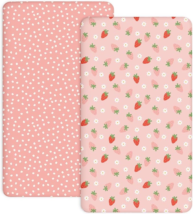 Crib Sheets for Boys and Girls, 2 Pack Fitted Baby Sheets for Standard Toddler Mattress 28" x 52", Soft Breathable Jersey Knit Baby Bedding (Blush Berry)