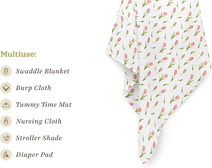 Muslin Swaddle Blankets, Soft Breathable Cozy Baby Blankets for Newborn Boys and Girls, 47” X 47“, 2 Pack Receiving Swaddles, 70% Viscose from Bamboo 30% Cotton (Garden Grace)