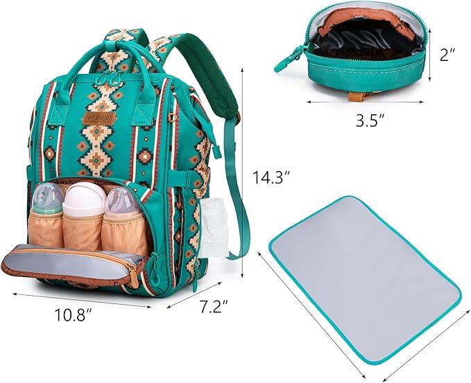 Montana West Wrangler Diaper Bag Backpack Aztec Travel Backpack Purses Western Multi-Function Baby Bags for Mom with Waterproof Insulated Pockets