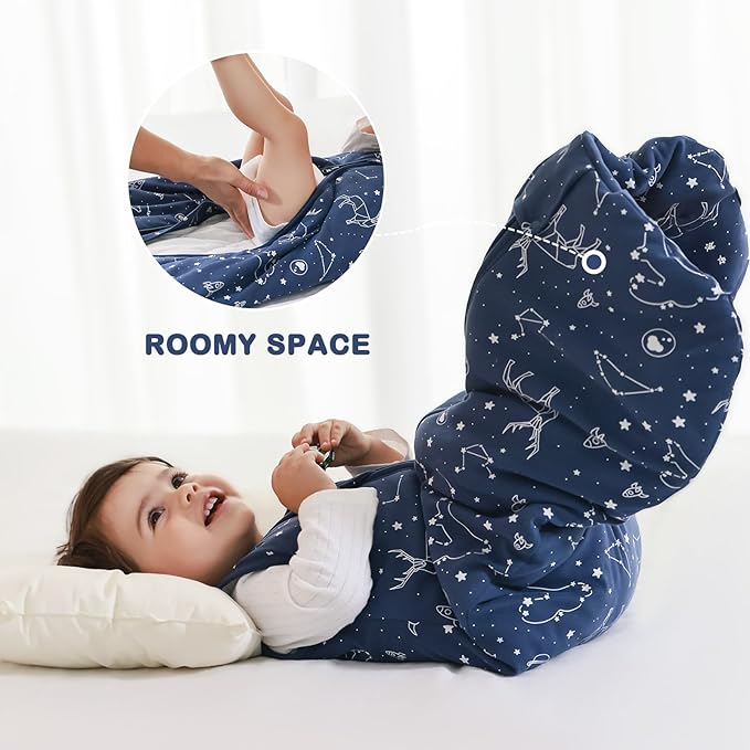 Mosebears Sleep Sack Baby Winter Wearable Blanket with 2-Way Zipper,2.5 TOG Cotton Sleep Sack Unisex(Navy Blue,6-12 Months)