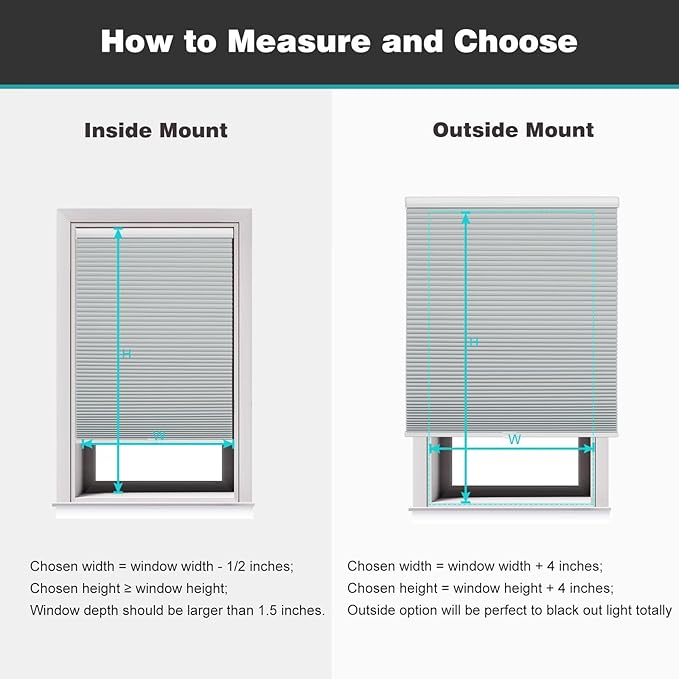 Changshade Blackout Blinds, Cordless Cellular Shades, Honeycomb Blackout Shades, Room Darkening Blinds, Pull Down Window Shades, Easy to Install Honeycomb Window Blinds, 24" W x 50" H, Grey