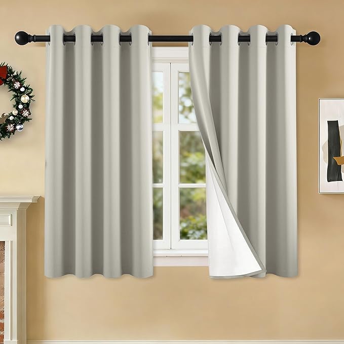 100% Blackout Curtains 54 Inch Length for Bedroom Living Room, Grommet Thermal Insulated Room Darkening Drapes, Light Blocking Window Treatment Decor, 2 Panels, 54x54, Silver Grey