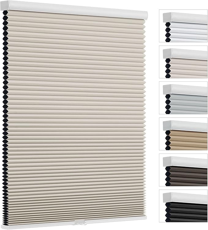 Changshade Blackout Cellular Shades Cordless Blinds for Indoor Windows, Room Darkening Honeycomb Pull Down 1.5" Cell for Bedroom, Bathroom, Nursey, Beige, Shade Size 32.5 Inch Width, 72 Inch Height