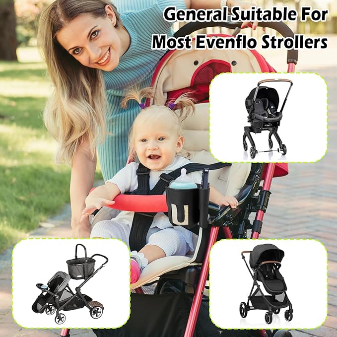 Cup Holder for Stroller Compatible with Evenflo,Uppababy, Doona, Nuna – Universal Stroller Cup Holder Attachment with Phone Holder, 360°Rotatable Bottle Holder for Bike, Wheelchair, Walker & Scooter