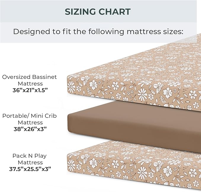 Pobibaby – 2 Pack Pack N Play Sheets and Mini Crib Sheets Fitted, Premium Ultra-Soft Jersey Knit Baby Sheets – Stylish Floral Pattern, Safe and Snug for Standard Playards and Mini Cribs (Meadow)