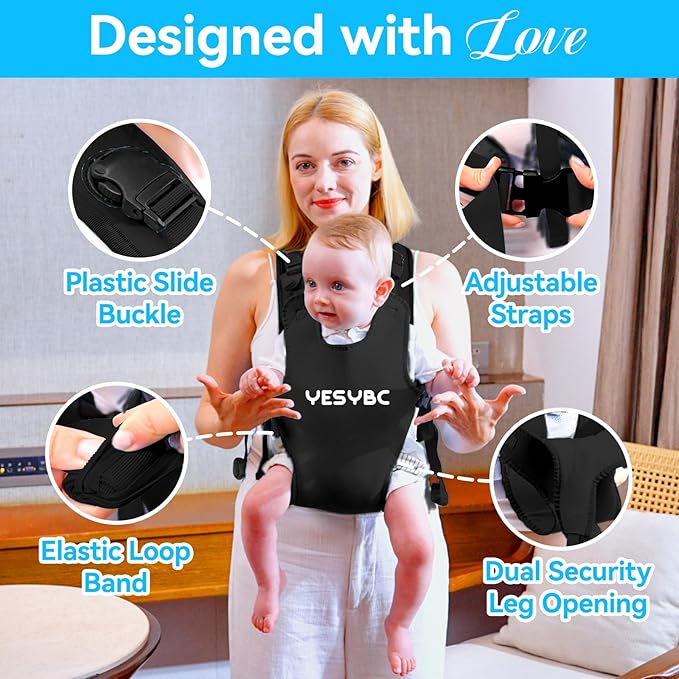 Baby Carrier, Dual-Use Adjustable Baby Sling Support Infant Chest Holder with Drawstring Backpack for Newborn to Toddler 13-33 lbs Swimming Pool Beach Land (Black)