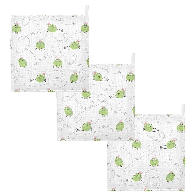 vvfelixl Baby Cotton Washcloths Frogs Mosquitoes Infants Bath Towel for Unisex Prince Face Towels for Newborn, Natural Baby Wipes Delicate Skin, 11.8 X 11.8 inch, one sizex3