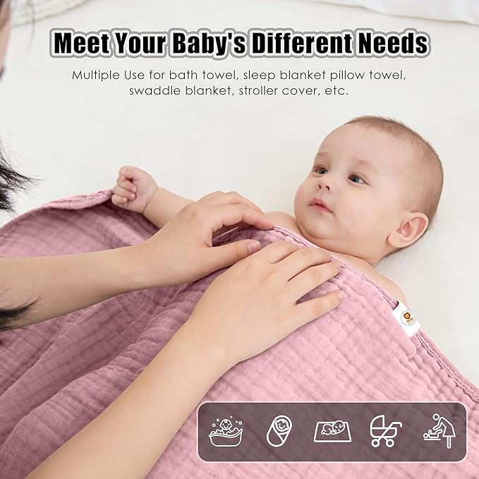 Sunny zzzZZ Muslin Hooded Baby Bath Towels - 3 Pack 100% Cotton Soft Low-Saturation Pastel Towels Including Classic White for Newborns, Infants, Toddlers - 32x32 Inch - Light Sakura and White