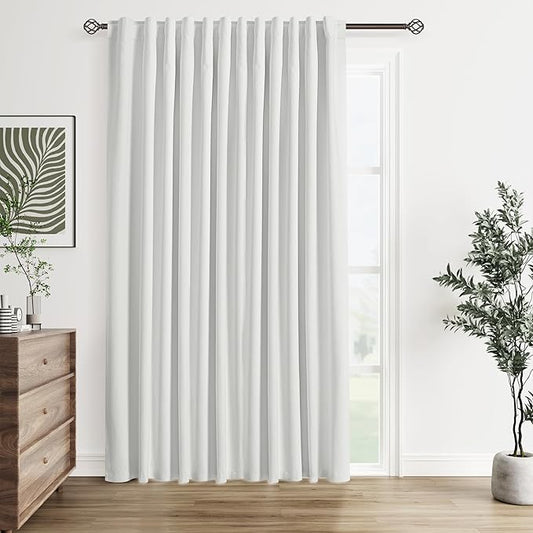Guken White 100% Blackout Linen Curtains 100 Inch Wide by 84 Inch for Living Room Bedroom Back Tab Thermal Insulated Black Out 1 Drapes Room Darkening Window Curtains,1 Panel
