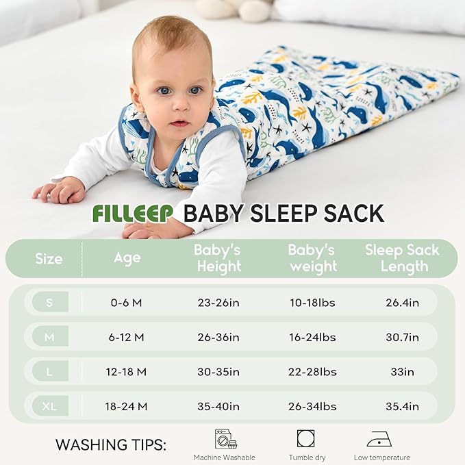 FILLEEP Baby Sleep Sack 0-6 Months Rayon Made From Bamboo 1.0 Tog Soft Wearable Blanket Baby Sleeping Bag for Infant Newborn 2-Way Zipper Toddler Sleep Sacks