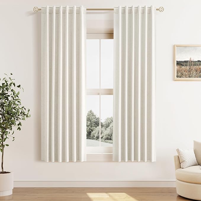 Guken Cream 100% Blackout Linen Curtains 42 Inch Wide by 63 Inch for Living Room Bedroom Back Tab Thermal Insulated Black Out Drapes Room Darkening Window Curtains