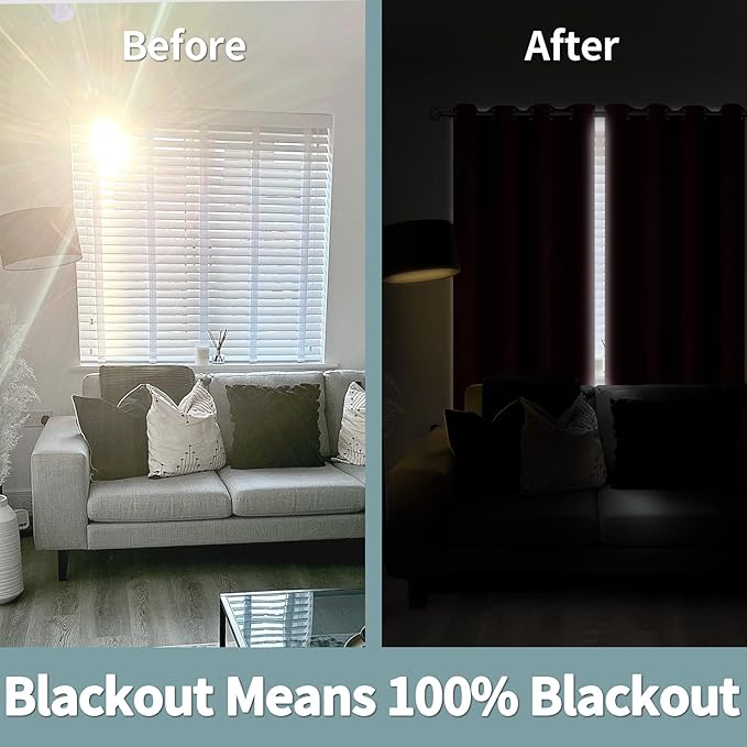BGment Thermal Insulated 100% Blackout Curtains 72 Inch Length 2 Panels, Total Light Blocking Curtains for Bedroom, Grommet Window Drapes with Thick Black Liner, 52 Inch Wide Each Panel, Burgundy Red