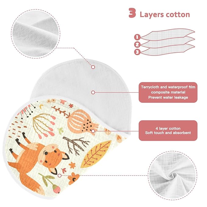 Kigai Fox and The Flower Muslin Baby Burp Cloths, Large Absorbent Cotton Muslin Burp Cloths Set of 1, Washcloths, Face Towel, Bibs for Newborn Boys Girls, 11 x22 Inch