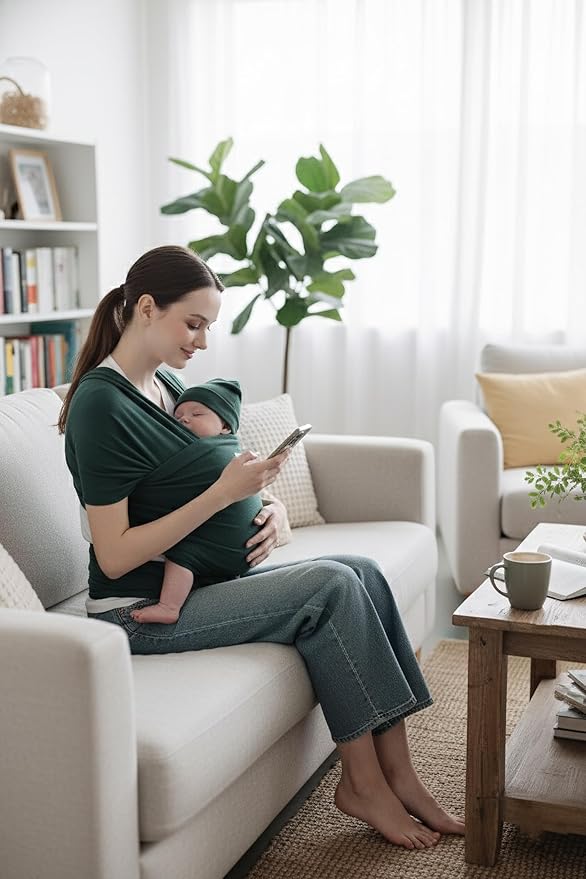 Baby Wrap Carrier for Newborns to Toddlers (8-35 lb), Modal Soft-Stretch Sling, Breathable All-Season, Quick Tie with Center Marker, Machine Washable Green