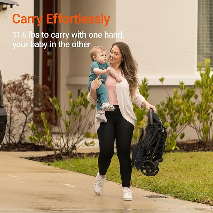 MAMAZING Lightweight Baby Travel Stroller with Carbon Fiber Frame, Compact & Airplane-Friendly, One-Handed Folding Design, 11.6 lbs, Perfect for Toddlers, Black