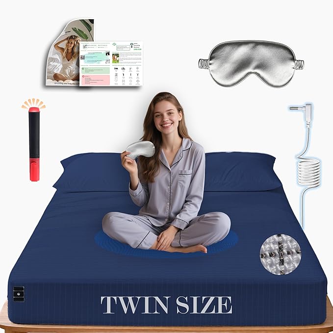 Ali King Grounding Sheets - Twin Size, Soft Cotton with Silver Fiber, 15'' Deep Pocket Earth Grounding Fitted Bed Sheets for Improved Sleep (Navy Blue, Twin 39''*75''*15'')