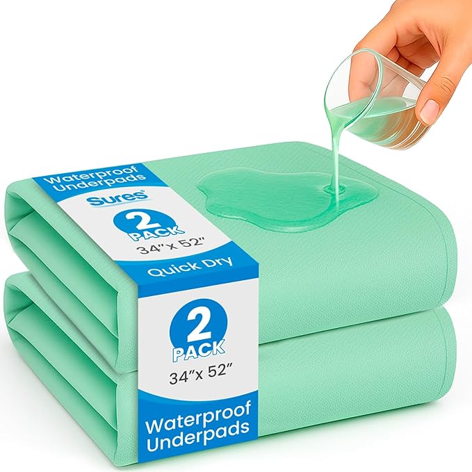 Sures Bed Pads for Incontinence Washable, Bed Wetting Protection for Adults & Elderly - Waterproof Reusable Underpads for Women, Men, Kids, Pets (34" x 52"(2 Pack))