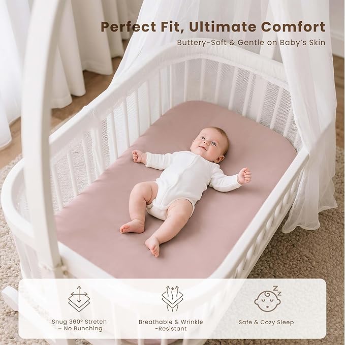 Konssy 3 Pack Stretchy Bassinet Sheets for Baby Girl Boy, Soft Breathable Baby Bassinet Mattress Sheets Fit for Hourglass Oval Cradle, Moses Basket Rectangle Mattress (Blossom)