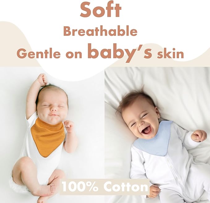 COOROBIN 8 pack-Muslin Baby Bibs, 100% Cotton Baby Bandana Drool Bibs, Ultra Soft & Absorbent for Newborns & Infants