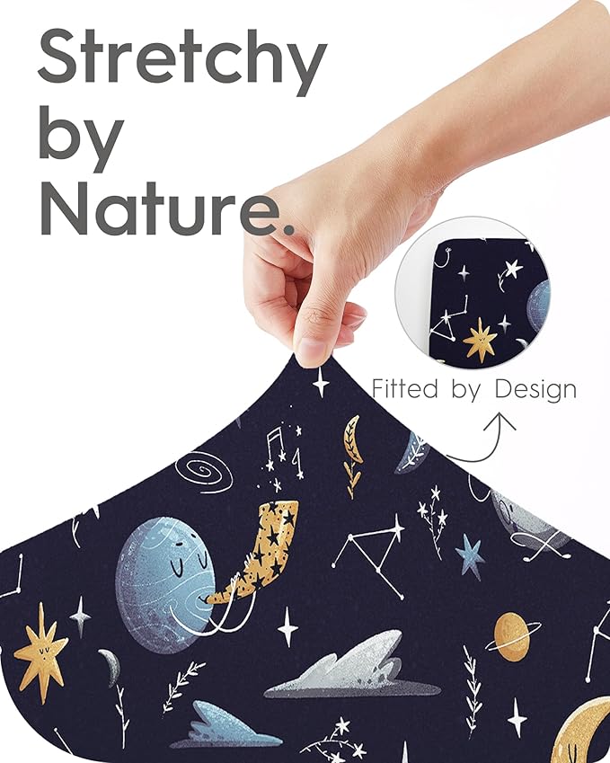 TOTBASIC Crib Sheet for Boy Girl, Premium Soft Jersey Knit Fitted Crib Sheet, Safe and Snug, Durable, Stylish Crib Sheet, 28''x52''x9'' Extra Deep Pocket, Night Space