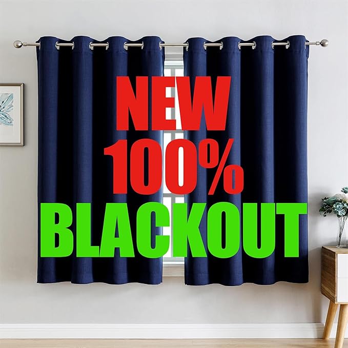 G2000 100% Blackout Curtains for Bedroom Living Room 63 Inch Length Navy Blue Room Darkening Window Grommet Thermal Lined Insulated Light Blocking Noise Reducing 2 Panels
