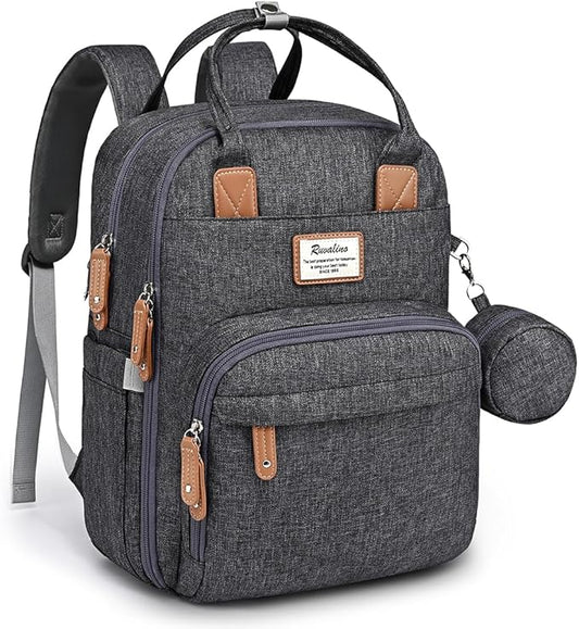 RUVALINO Diaper Bag Backpack, Multifunction Travel Pack Maternity Baby Changing Bags, Large Capacity, Waterproof, Dark Gray