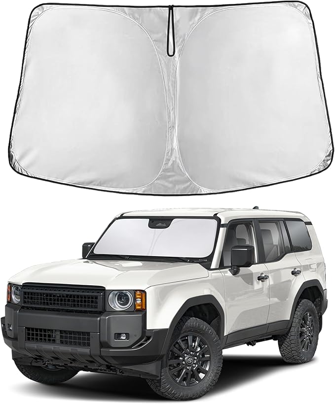 EcoNour Windshield Sun Shade Compatible for Toyota Land Cruiser 2024–2024 2025 2026 | Full-Size SUV Front Window Sunshade | Foldable Sun Visor Protector | UV & Heat Blocking Protection