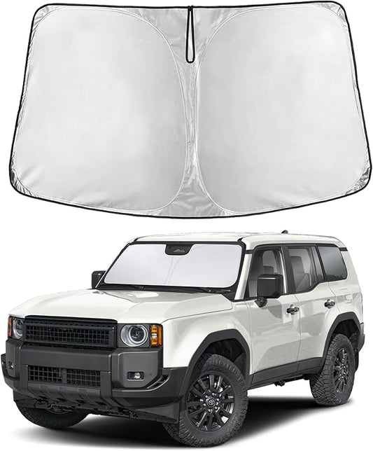 EcoNour Windshield Sun Shade Compatible for Toyota Land Cruiser 2024–2024 2025 2026 | Full-Size SUV Front Window Sunshade | Foldable Sun Visor Protector | UV & Heat Blocking Protection