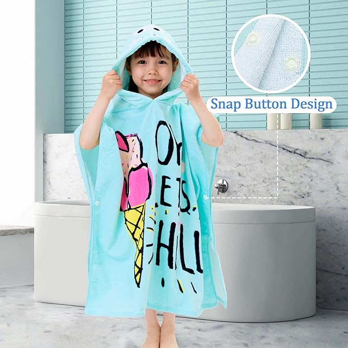 VOOVA & MOVAS Hooded Toddler Bath Towels (2-6Years,24"X48") Cotton Pool Poncho for Kids, Perfect for Swimming | Surfing | Camping | Bathing | Birthday Gifts, Ice Cream Theme