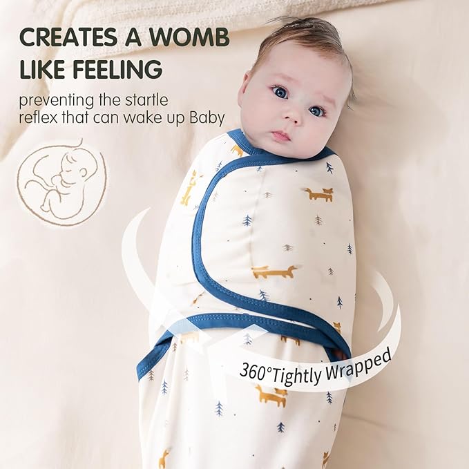 insular Baby Swaddle Wrap, Swaddle Blanket for Newborn and Infant, Adjustable Swaddling Set for Boy and Girl, Soft Cotton Baby Sleep Sack 3 Pack, Fox, Medium(3-6 Month)