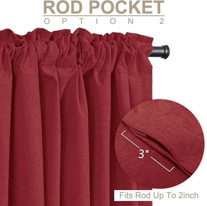 100% Blackout Shield Linen Blackout Curtains for Bedroom 84 Inches Long, Back Tab/Rod Pocket Living Room Drapes, Thermal Insulated Blackout Curtains 2 Panels Set, 50" W x 84" L, Red