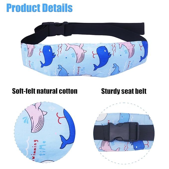2 Pcs Baby Head Support Band for Stroller Car Seat Neck Relief and Head Support Holder for Kids Children Toddler Infant(Blue)