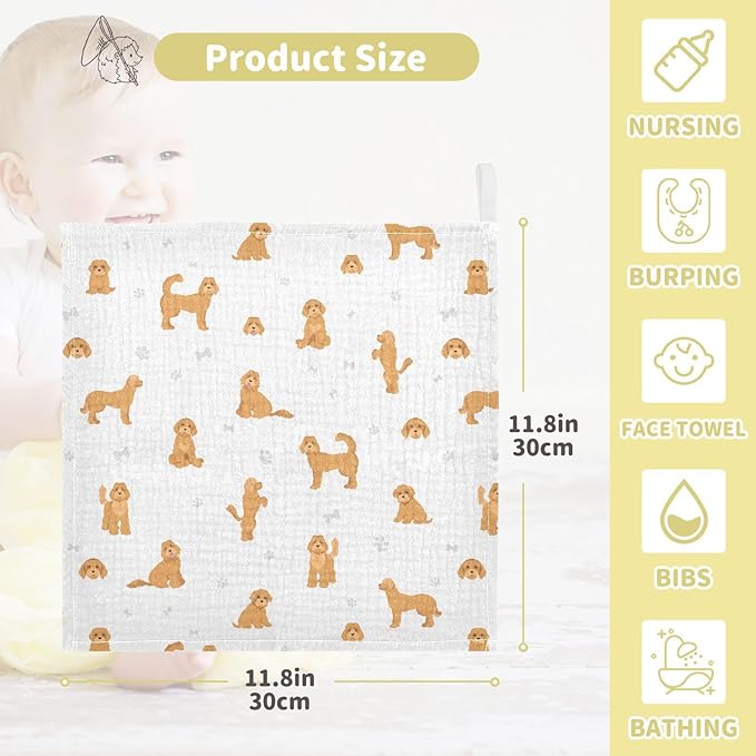 vvfelixl Baby Cotton Washcloths Labradoodle Dog Infants Bath Towel for Unisex Puppy Face Towels for Newborn, Natural Baby Wipes Delicate Skin, 11.8 X 11.8 inch, one sizex5