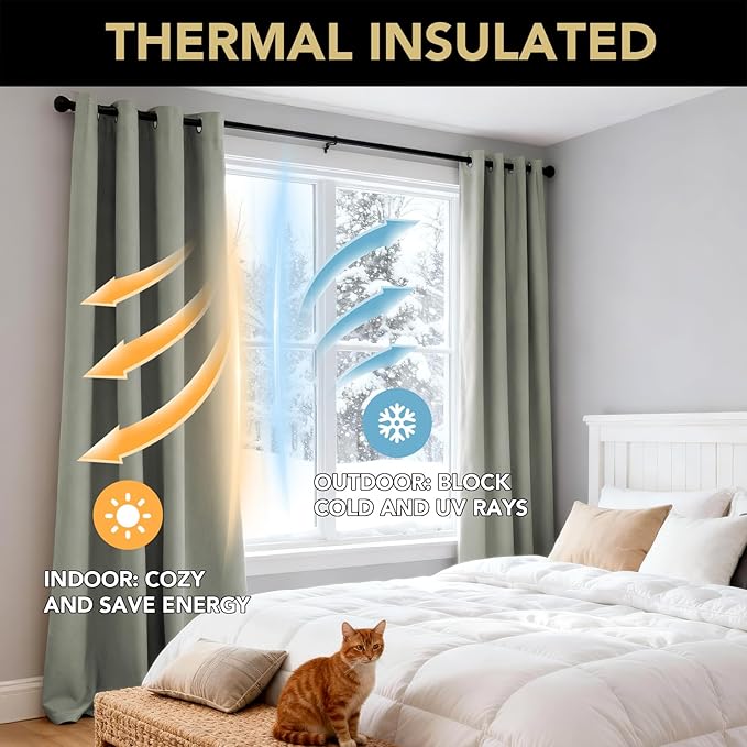 PrinceDeco 100% Blackout Curtains for Bedroom 96 Inches Long, Grommet Living Room Drapes, Thermal Insulated Blackout Curtains 2 Panels Set,Jacquard-Woven,55" W x96 L, Sage