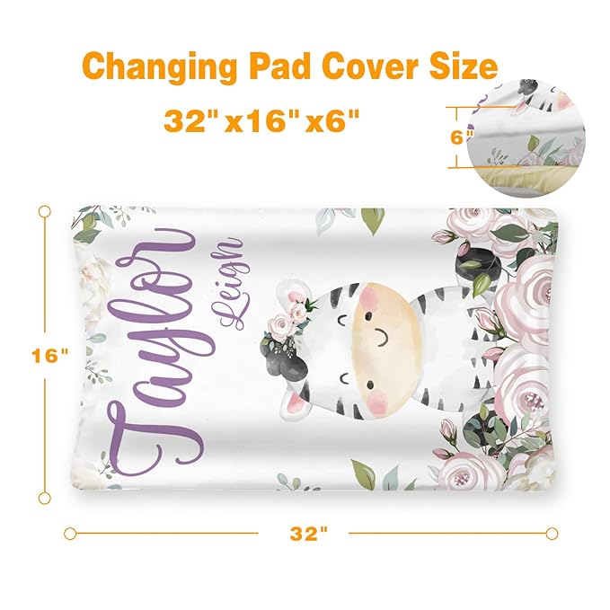 Custom Changing Pad Cover Set - Jersey Knit Ultra Soft Unisex Waterproof Diaper Changing Table Covers with Personalized Name for Baby Boys Girls - Comfy Cozy 2 Pcs Set Style03
