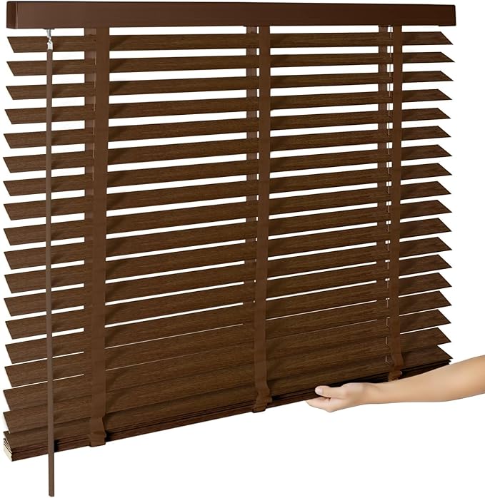 2" Cordless Wood Blinds for Indoor Windows Custom Blackout Blinds Room with Privacy Protection, Cordless Wooden Horizontal Window Shades for Bedroom, Living Room, Office, Bathroom, Kitchen