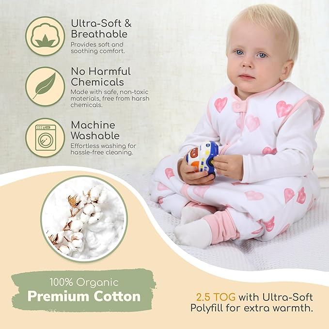 Mama Cheetah Toddler Sleep Sack with Feet 2T, 2.5 TOG Organic Cotton Baby Sleeping Bag with Legs, Winter Baby Wearable Blankets for Early Walker M
