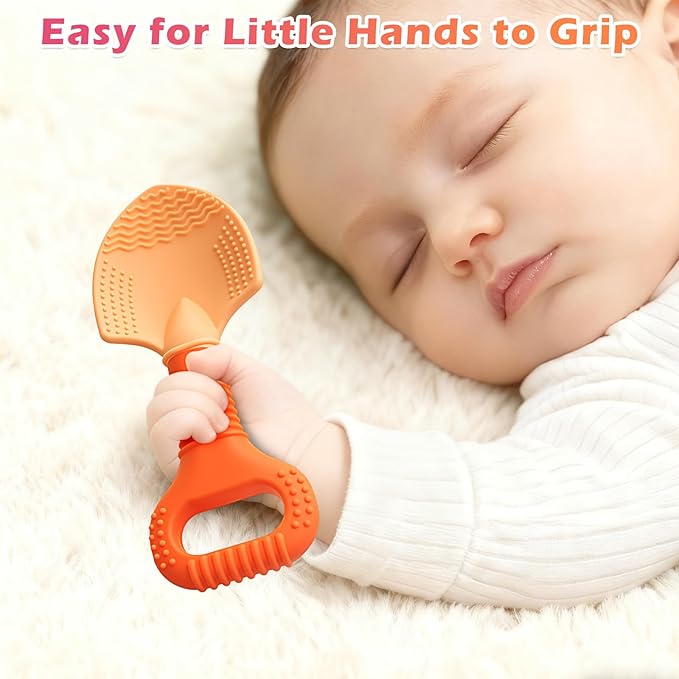 Gardening Tool Baby Teething Toys - Shovel & Rake Silicone Teethers for Babies 3-12 Months, Freezer-Safe Chew Toys for Teething Relief & Sensory Development, Ideal Stocking Stuffers & Christmas Gifts
